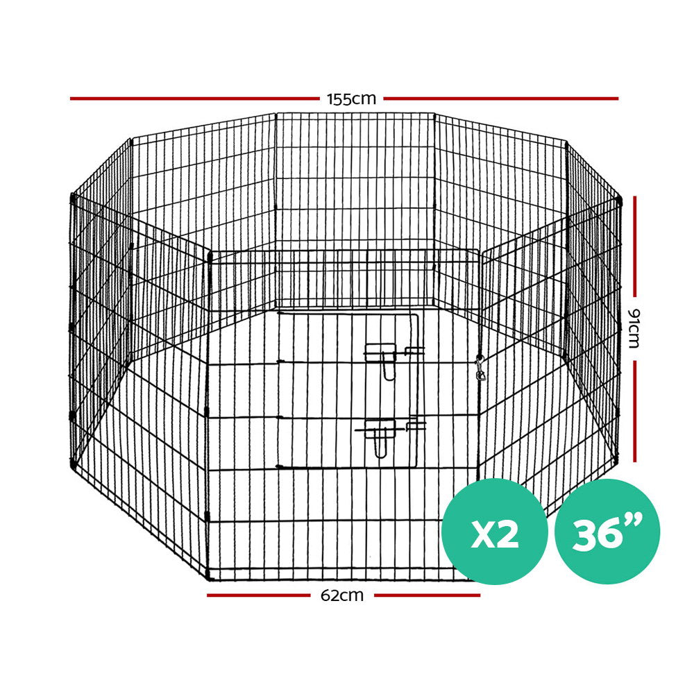 i.Pet 2 Set Dog Playpen Expandable 16 Panel 91cm Black
