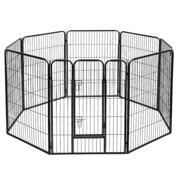 i.Pet 8 Panel Dog Playpen Exercise Enclosure 100cm Black