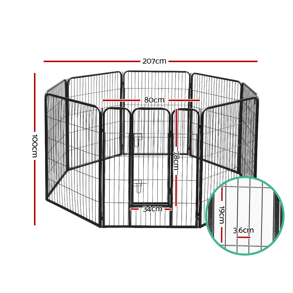 i.Pet 8 Panel Dog Playpen Exercise Enclosure 100cm Black