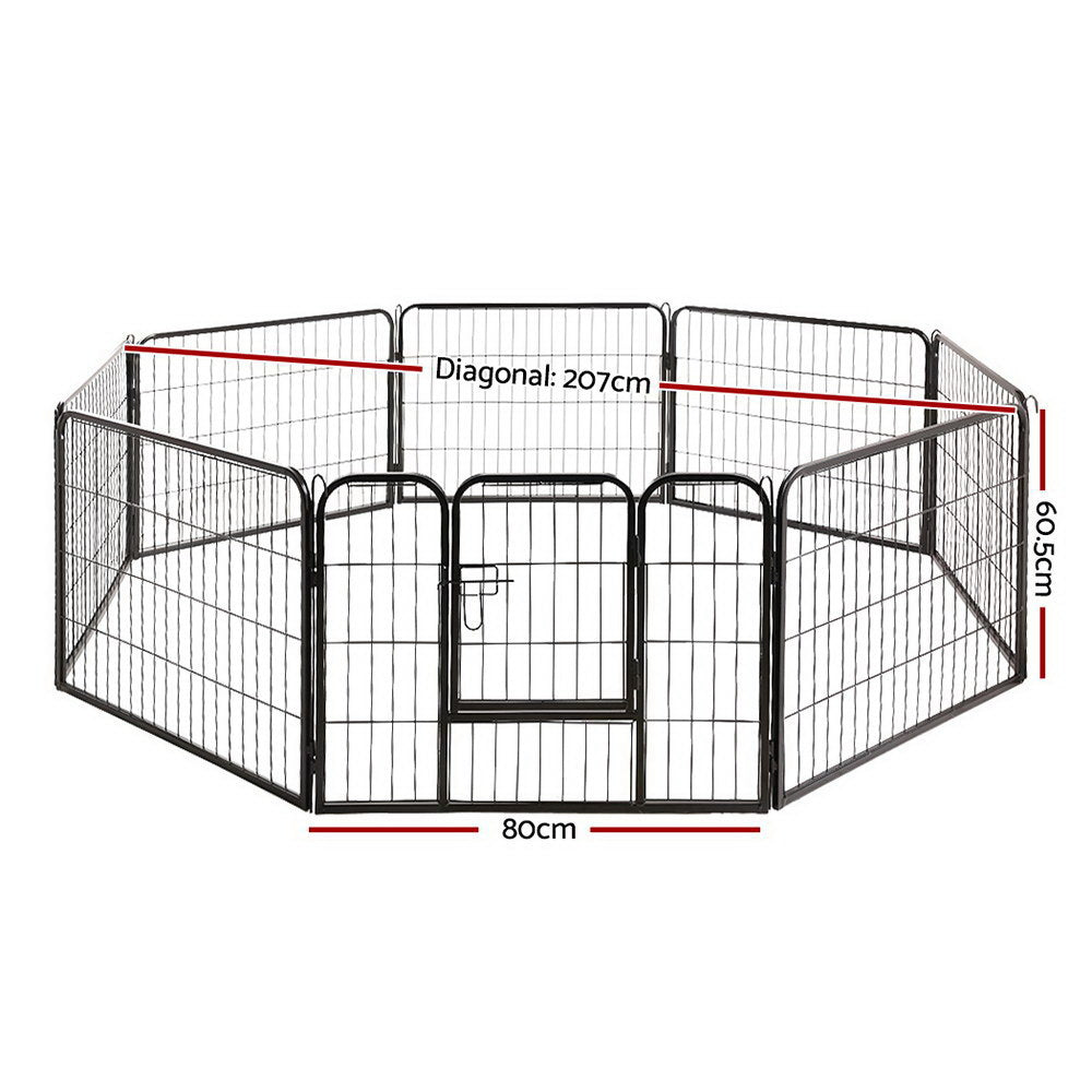 i.Pet 8 Panel Dog Playpen with Lockable Gate 60cm Black