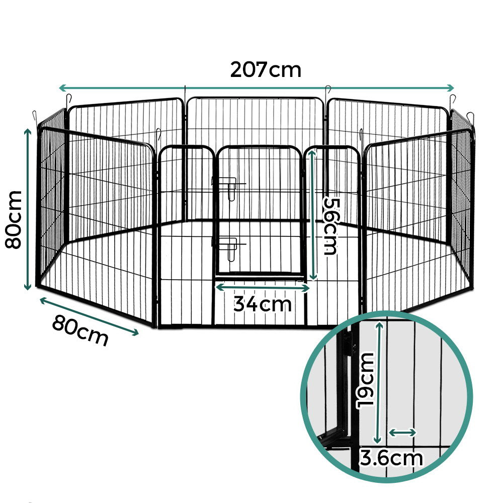 i.Pet 8 Panel Dog Playpen Exercise Enclosure 80cm Black