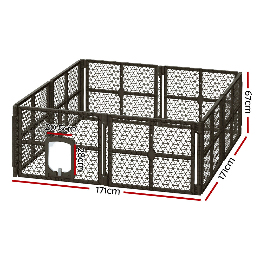 i.Pet 8-Panel Plastic Pet Playpen for Dogs and Small Pets Brown