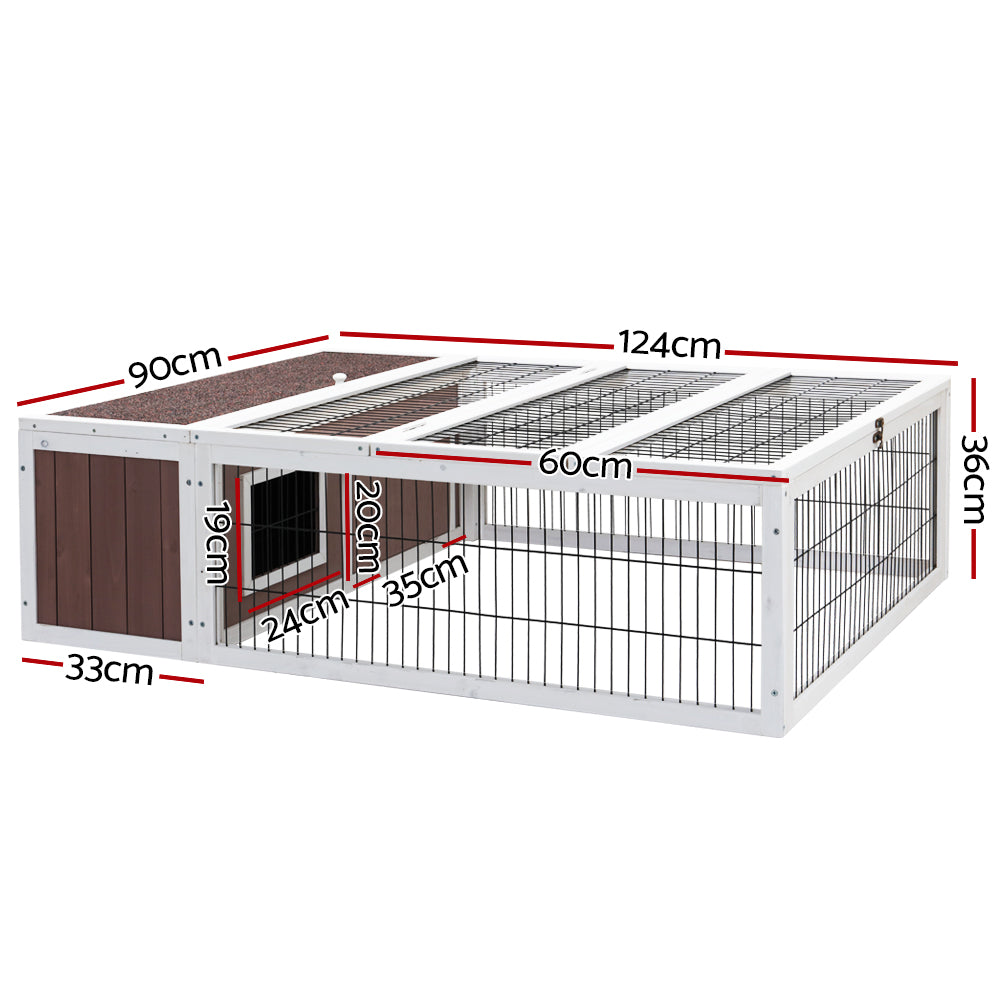 i.Pet FIR Wood Rabbit Hutch with Asphalt Roof and Powder-Coated Mesh 124cm
