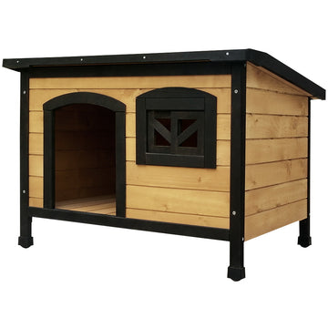 i.Pet Weatherproof Outdoor Dog Kennel Fir Wood 77cm Black
