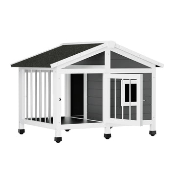 i.Pet Weatherproof Outdoor Dog Kennel Fir Wood 99cm Grey White