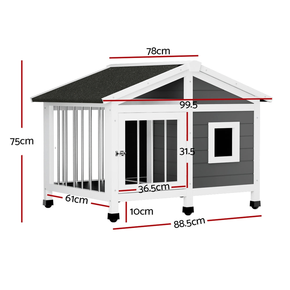 i.Pet Weatherproof Outdoor Dog Kennel Fir Wood 99cm Grey White