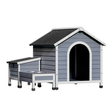 i.Pet Wooden Dog Kennel House Weatherproof Raised Floor Grey White