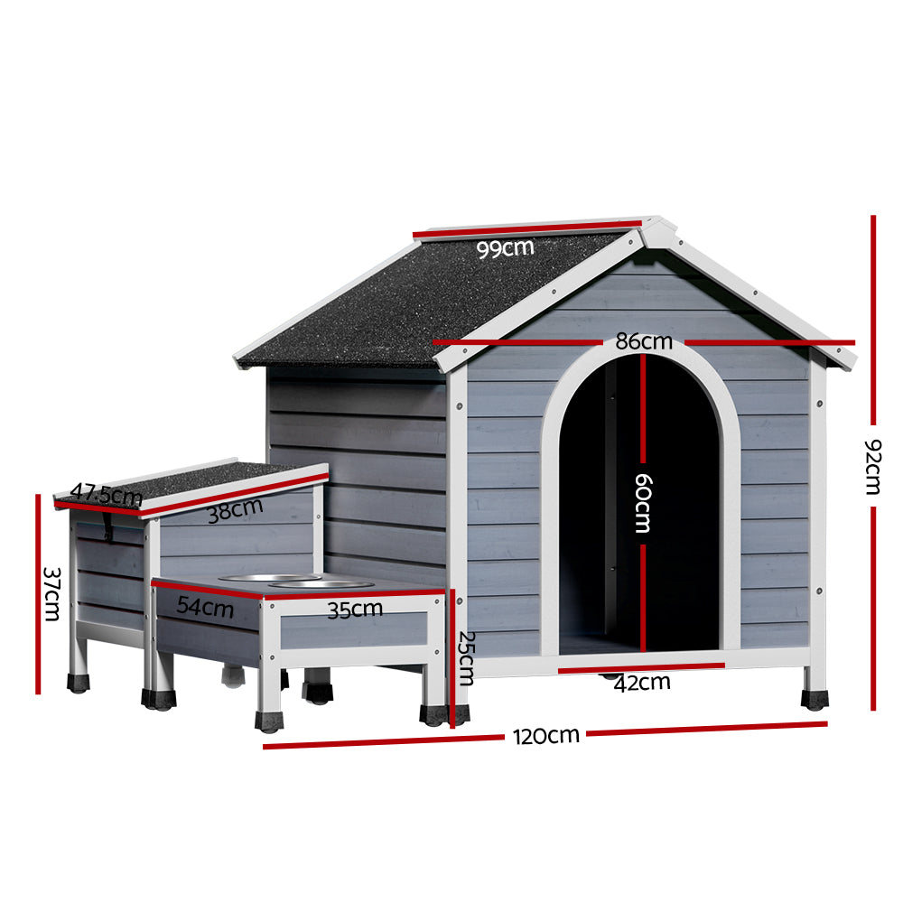 i.Pet Wooden Dog Kennel House Weatherproof Raised Floor Grey White