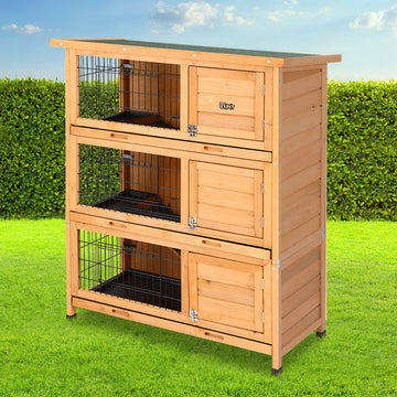 i.Pet 3-Tier FIR Wood Rabbit Hutch with Foldable Ramps and 6 Doors