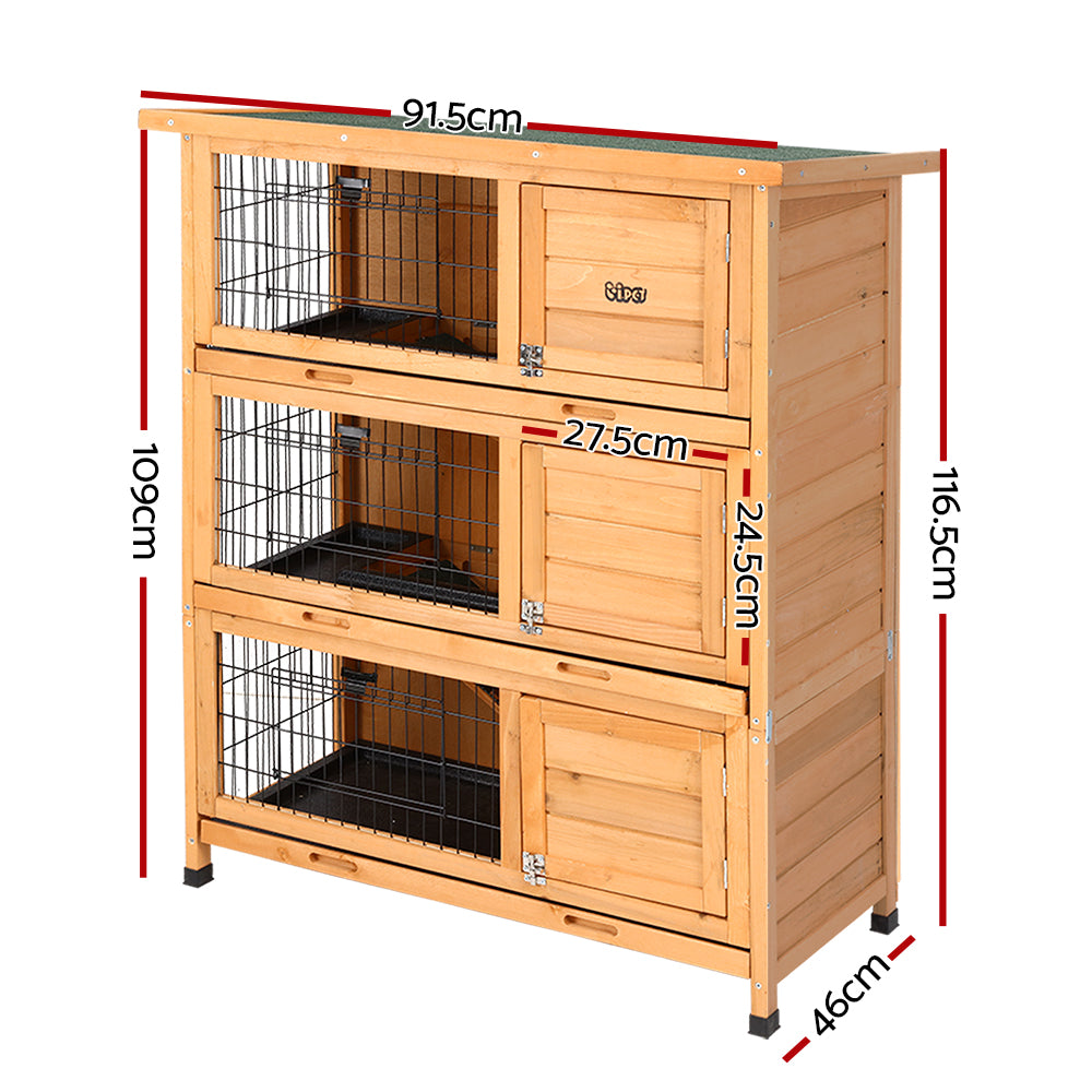 i.Pet 3-Tier FIR Wood Rabbit Hutch with Foldable Ramps and 6 Doors