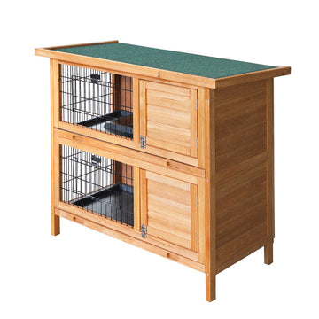 i.Pet Double Level Rabbit Hutch with Foldable Ramp FIR Wood