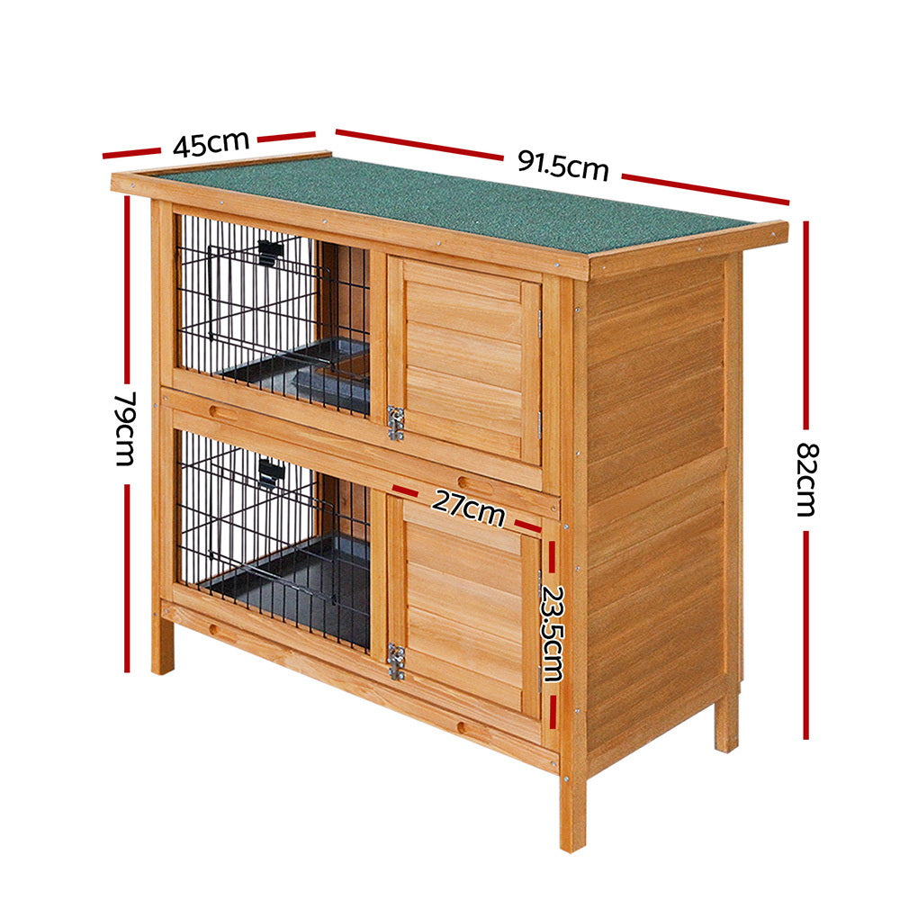 i.Pet Double Level Rabbit Hutch with Foldable Ramp FIR Wood