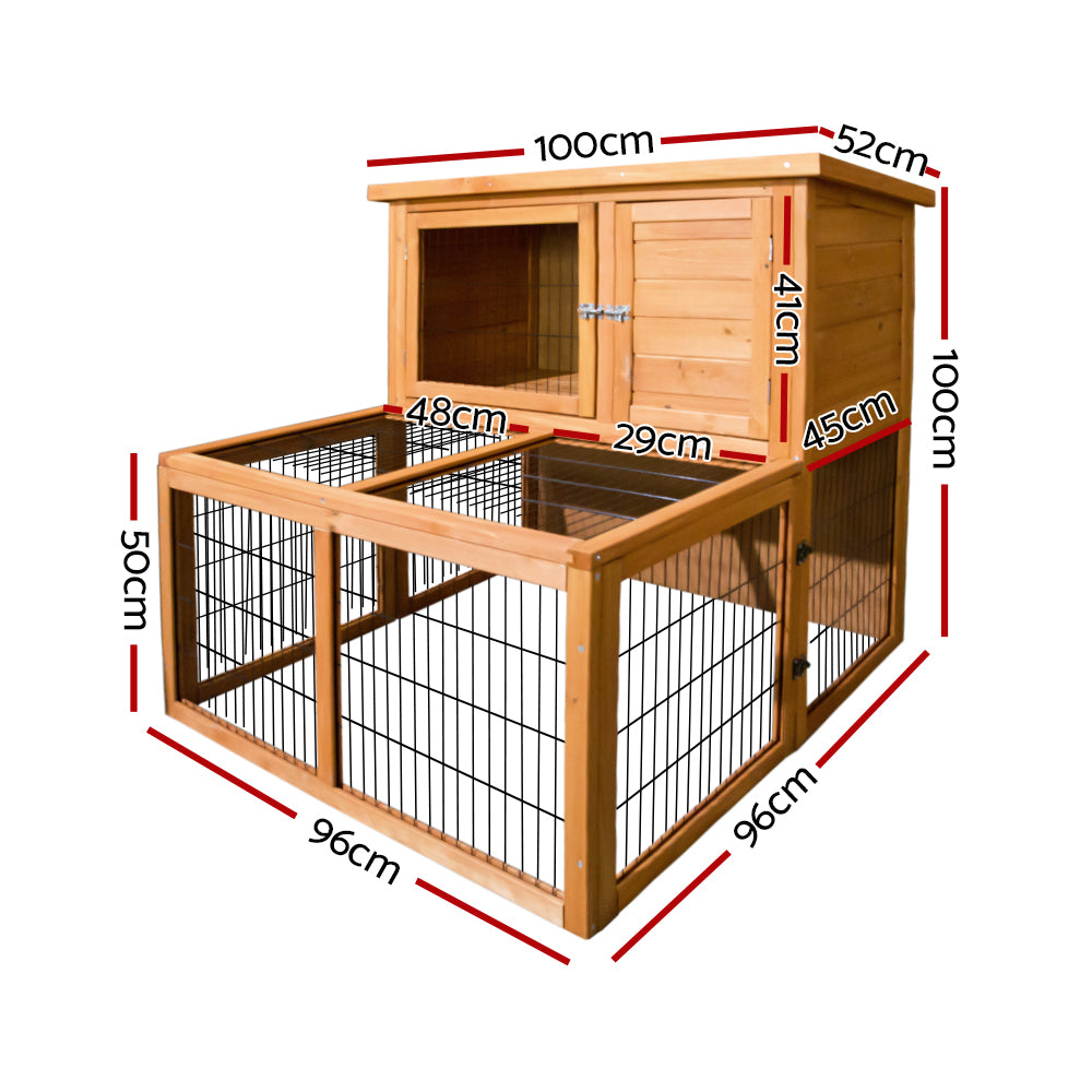 i.Pet Two Storey Chicken Coop Rabbit Hutch with Built-in Run Wooden
