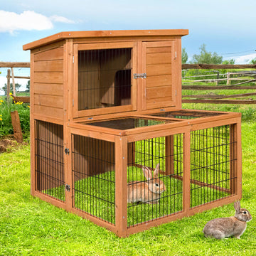 i.Pet Two Storey Chicken Coop Rabbit Hutch with Built-in Run Wooden