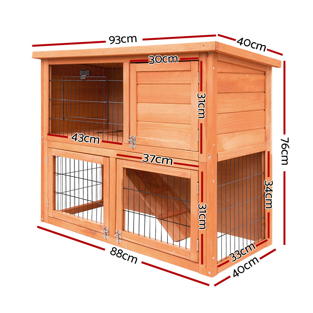 i.Pet Two Storey Chicken Coop Rabbit Hutch with Built-in Run FIR Wood