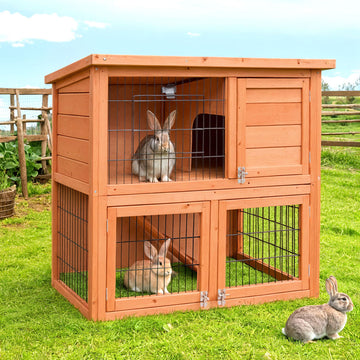 i.Pet Two Storey Chicken Coop Rabbit Hutch with Built-in Run FIR Wood
