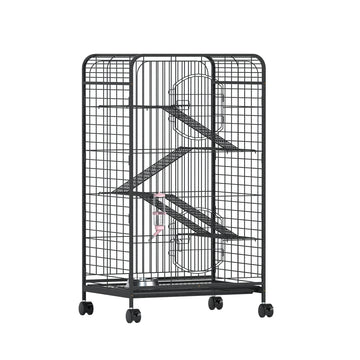 i.Pet Multi-Level Small Animal Hutch with Ramps Black Metal 4-Tier