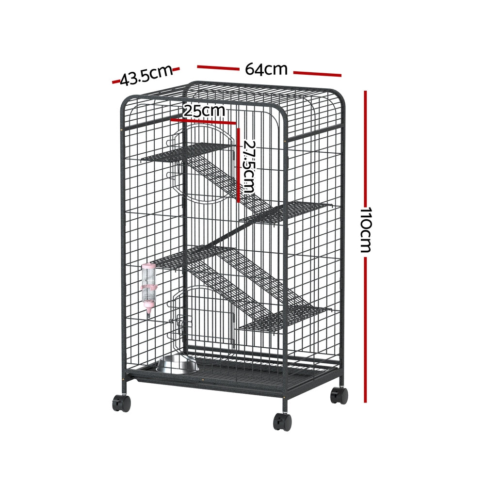 i.Pet Multi-Level Small Animal Hutch with Ramps Black Metal 4-Tier