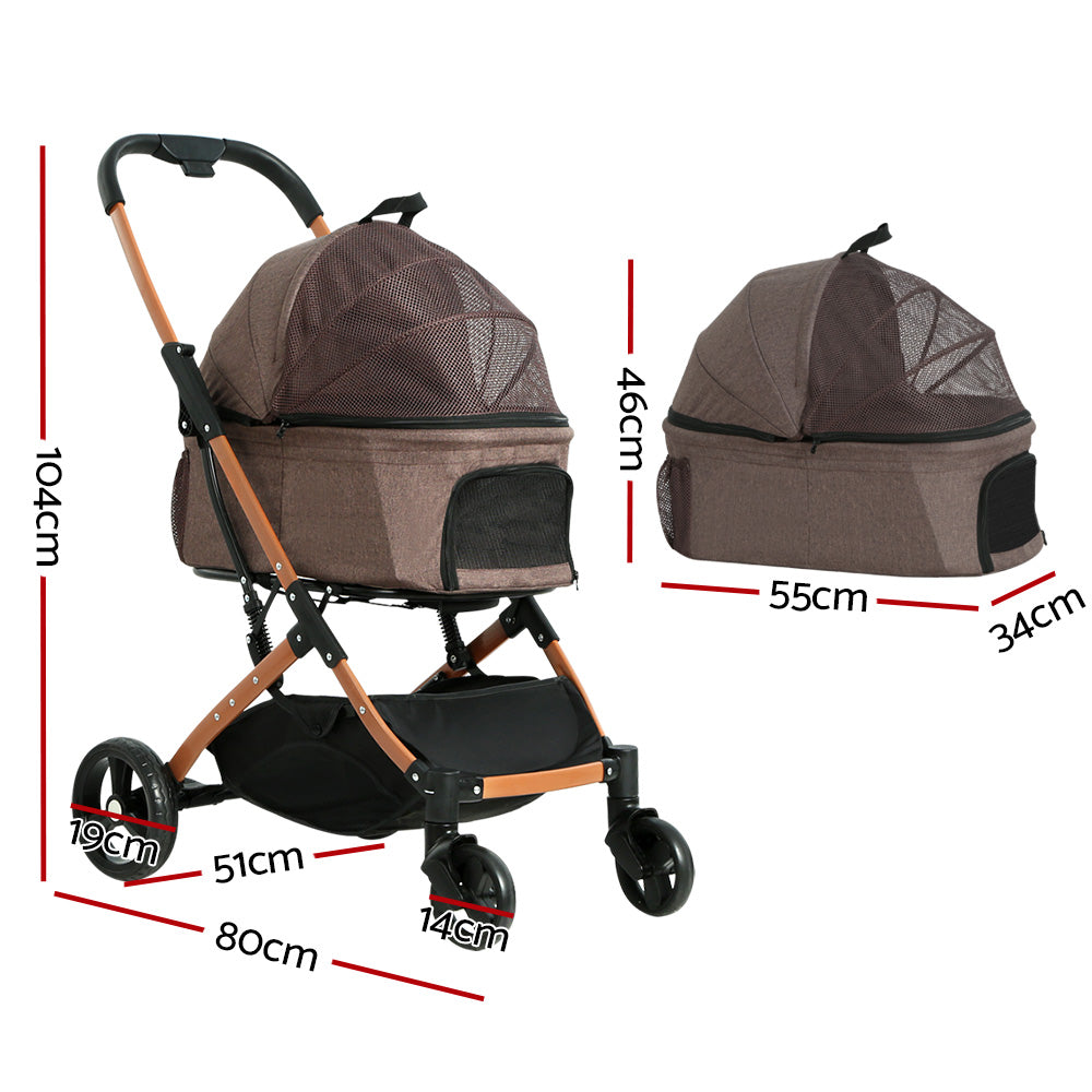 i.Pet Pet Stroller 3-in-1 Carrier and Car Seat Brown