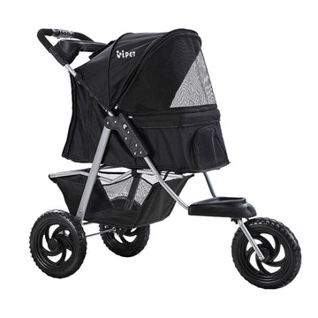 i.Pet Pet Stroller for Dogs and Cats Elevated Travel 3-Wheel Black