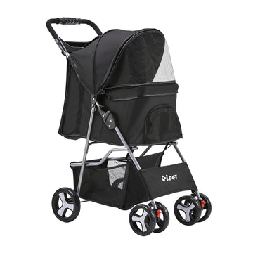 i.Pet Pet Stroller for Dogs and Cats 4-Wheel Travel Foldable Black