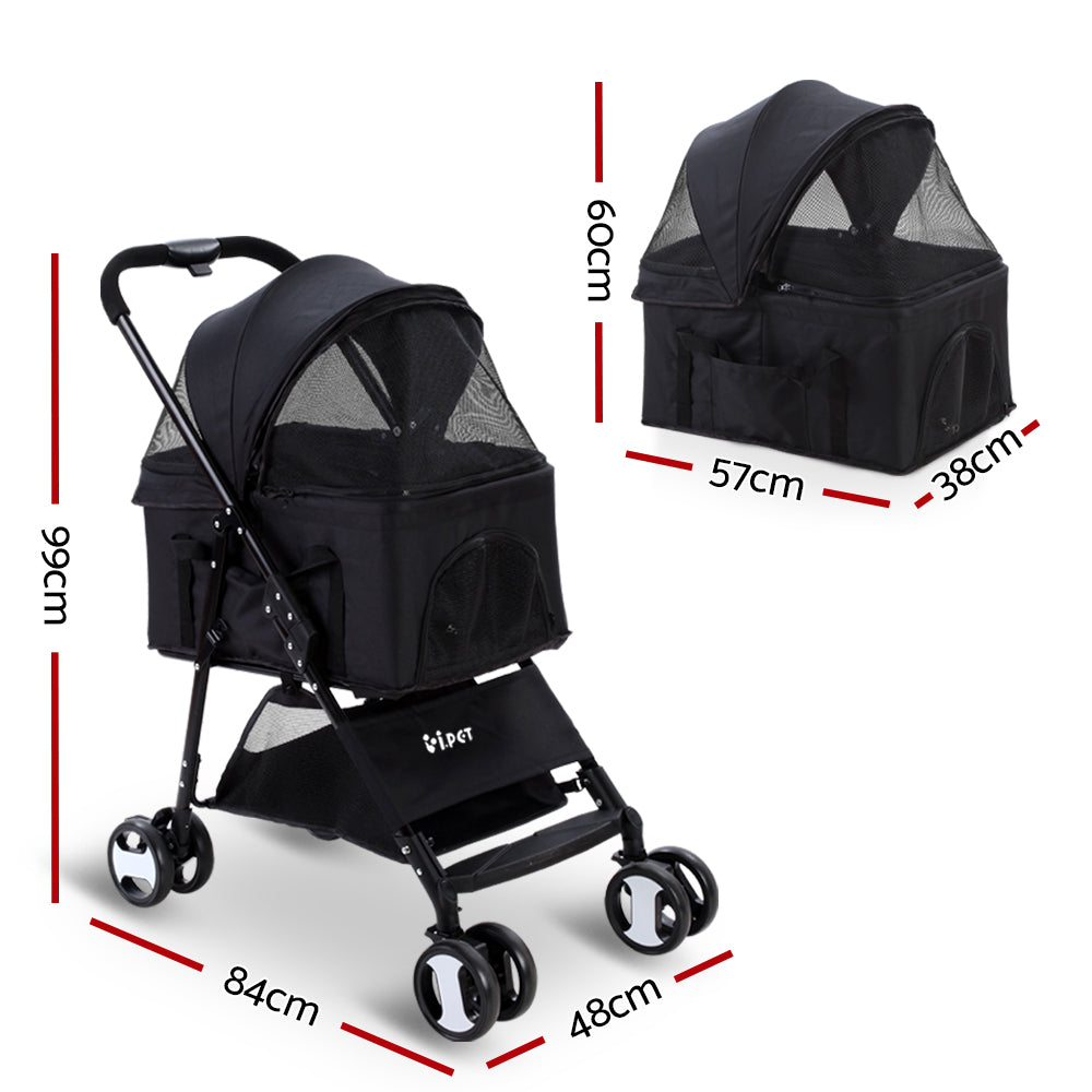 i.Pet Pet Stroller 3-in-1 Carrier and Car Seat Foldable 4-Wheel Black