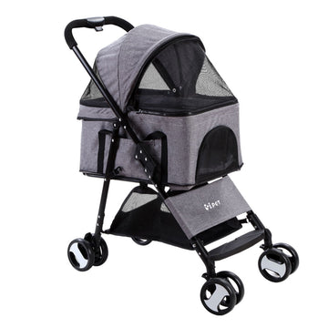 i.Pet Pet Stroller 3-in-1 Carrier and Car Seat Foldable 4-Wheel Grey
