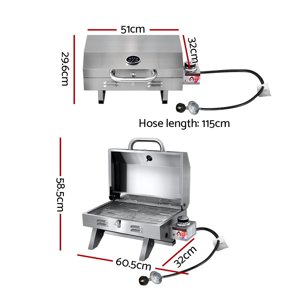 Grillz Portable Gas BBQ 12,000BTU Stainless Steel