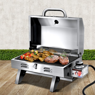 Grillz Portable Gas BBQ with Double-Sided Plate Stainless Steel