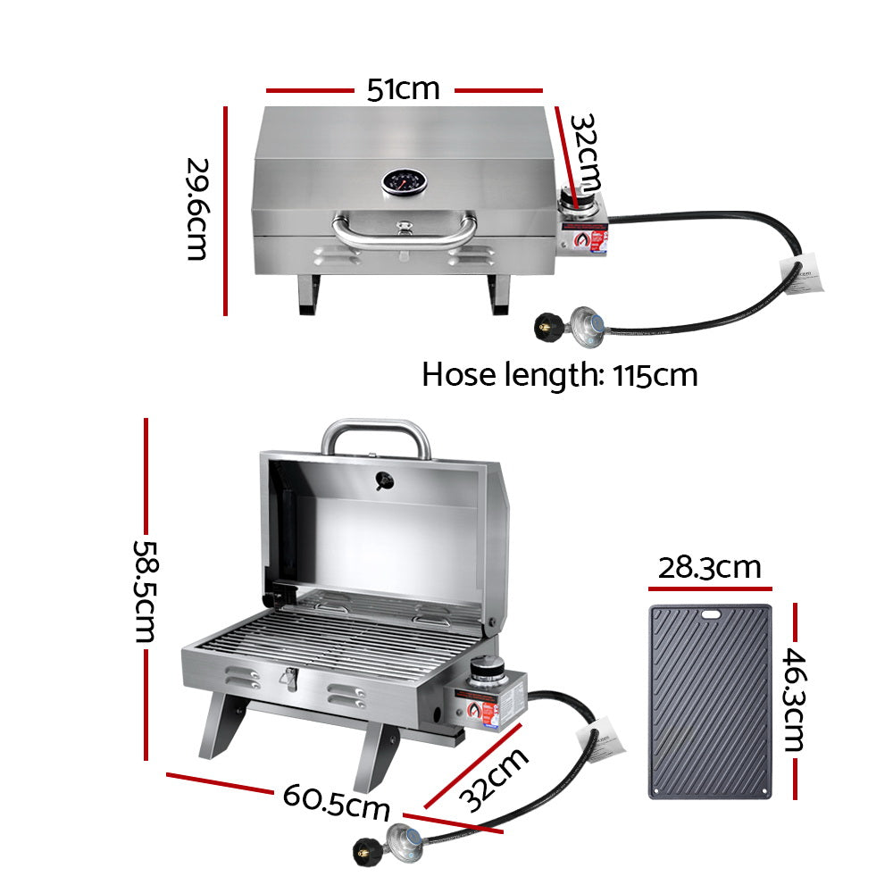 Grillz Portable Gas BBQ with Double-Sided Plate Stainless Steel