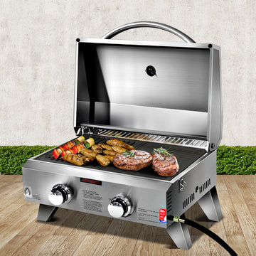Grillz 2-Burner Gas BBQ 20,000BTU with Plates Stainless Steel