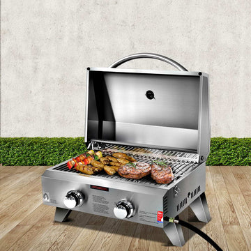 Grillz Portable 2-Burner Gas BBQ 20,000BTU Stainless Steel