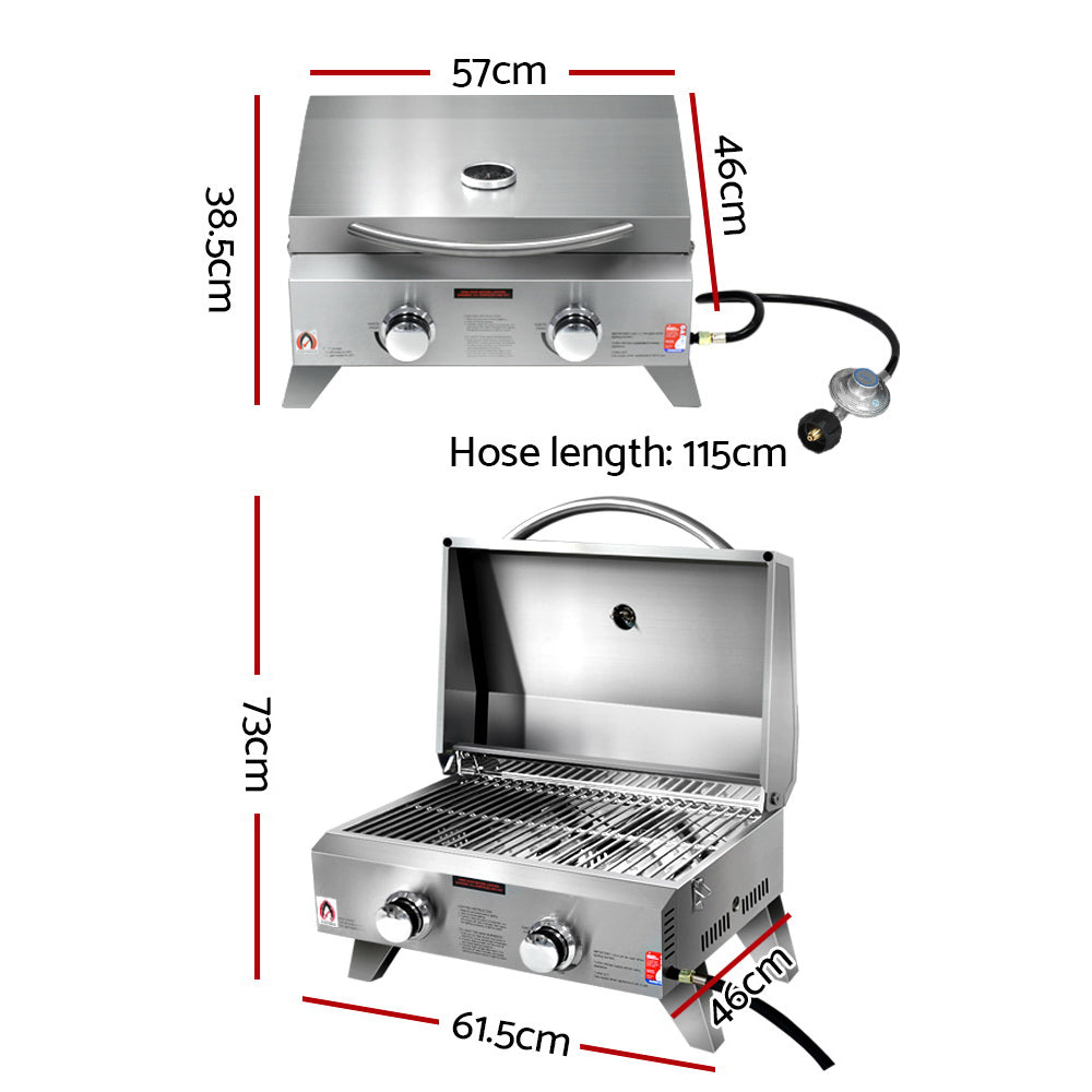 Grillz Portable 2-Burner Gas BBQ 20,000BTU Stainless Steel