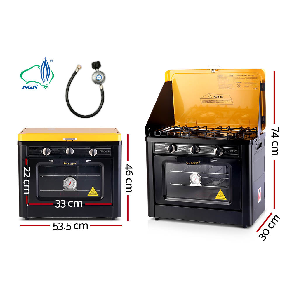 Devanti Portable Gas Oven and Stove for Camping Black