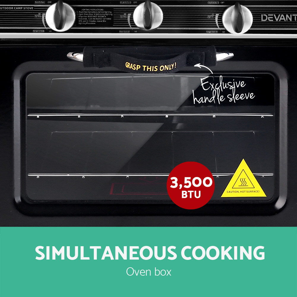 Devanti Portable Gas Oven and Stove for Camping Silver