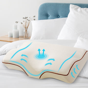 Giselle Bedding Memory Foam Neck Pillow Butterfly Ergonomic White