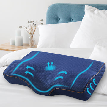 Giselle Bedding Memory Foam Neck Pillow Butterfly Ergonomic Navy