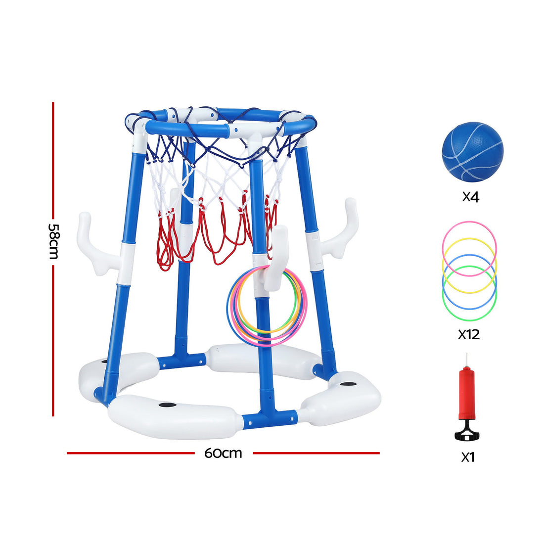 Keezi Kids Basketball and Ring Toss Activity Set with 4 Balls Adjustable Blue