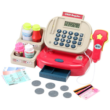Keezi Cash Register Pretend Playset 18-Piece with Scanner