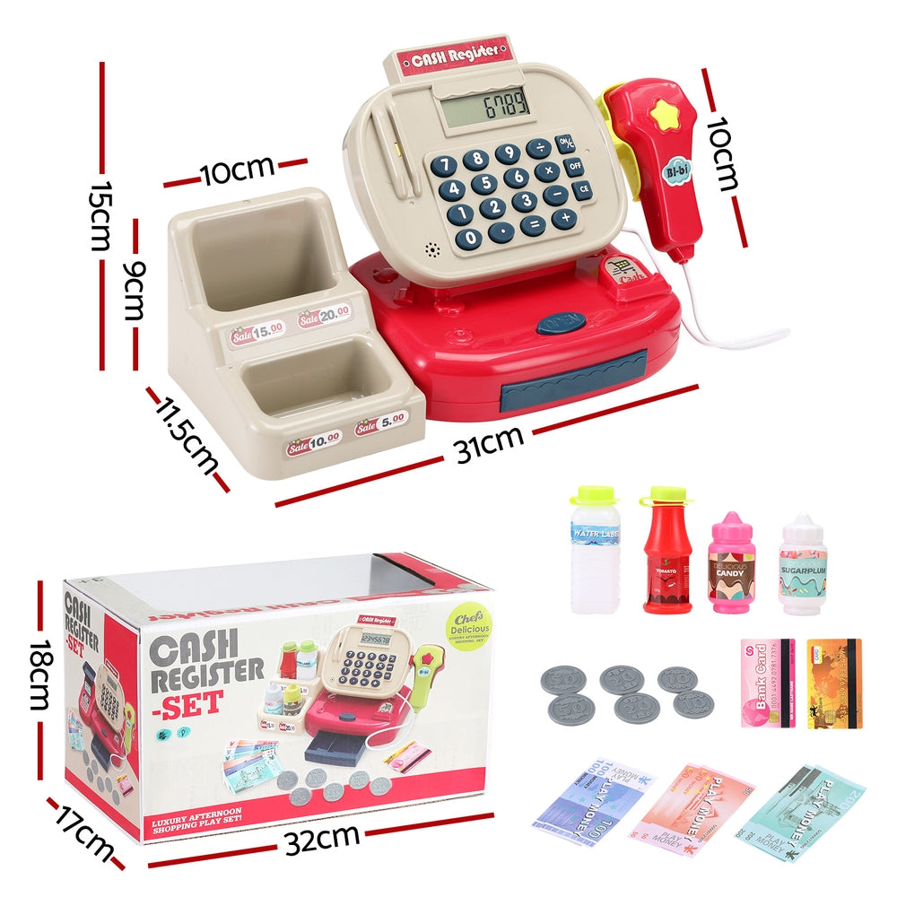 Keezi Cash Register Pretend Playset 18-Piece with Scanner