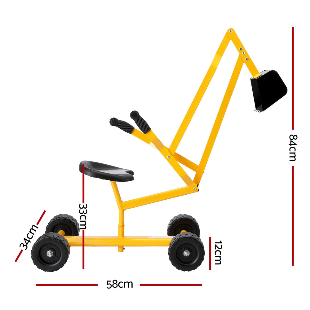 Keezi Ride-On Digger Bulldozer Sandpit Toy with Rotatable Seat Yellow