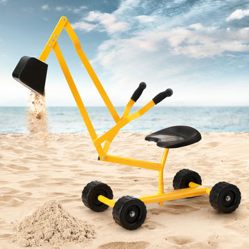 Keezi Ride-On Digger Bulldozer Sandpit Toy with Rotatable Seat Yellow