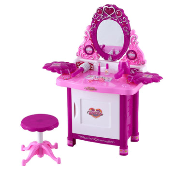 Keezi Kids Makeup Vanity Dress Up Set with Chair Pink