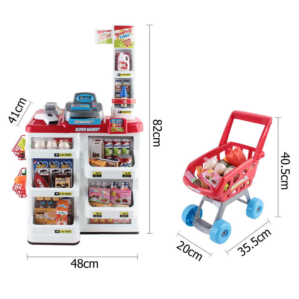 Keezi Kids Supermarket Playset Pretend Play 24-Piece with Cash Register Trolley