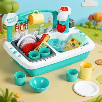 Keezi Kids Pretend Play Kitchen Sink and Dishwasher Green