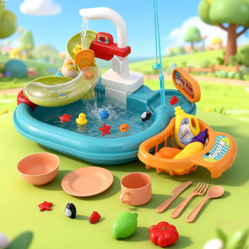 Keezi Kids Kitchen Sink and Fishing Play Set Multicolor
