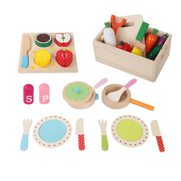 Keezi Wooden Kitchen Play Set 29-Piece Pretend Cooking Solid Wood