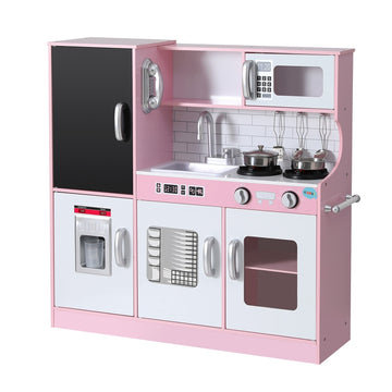 Keezi Wooden Kitchen Play Set with Cooking Accessories Pink