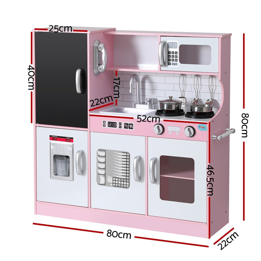 Keezi Wooden Kitchen Play Set with Cooking Accessories Pink