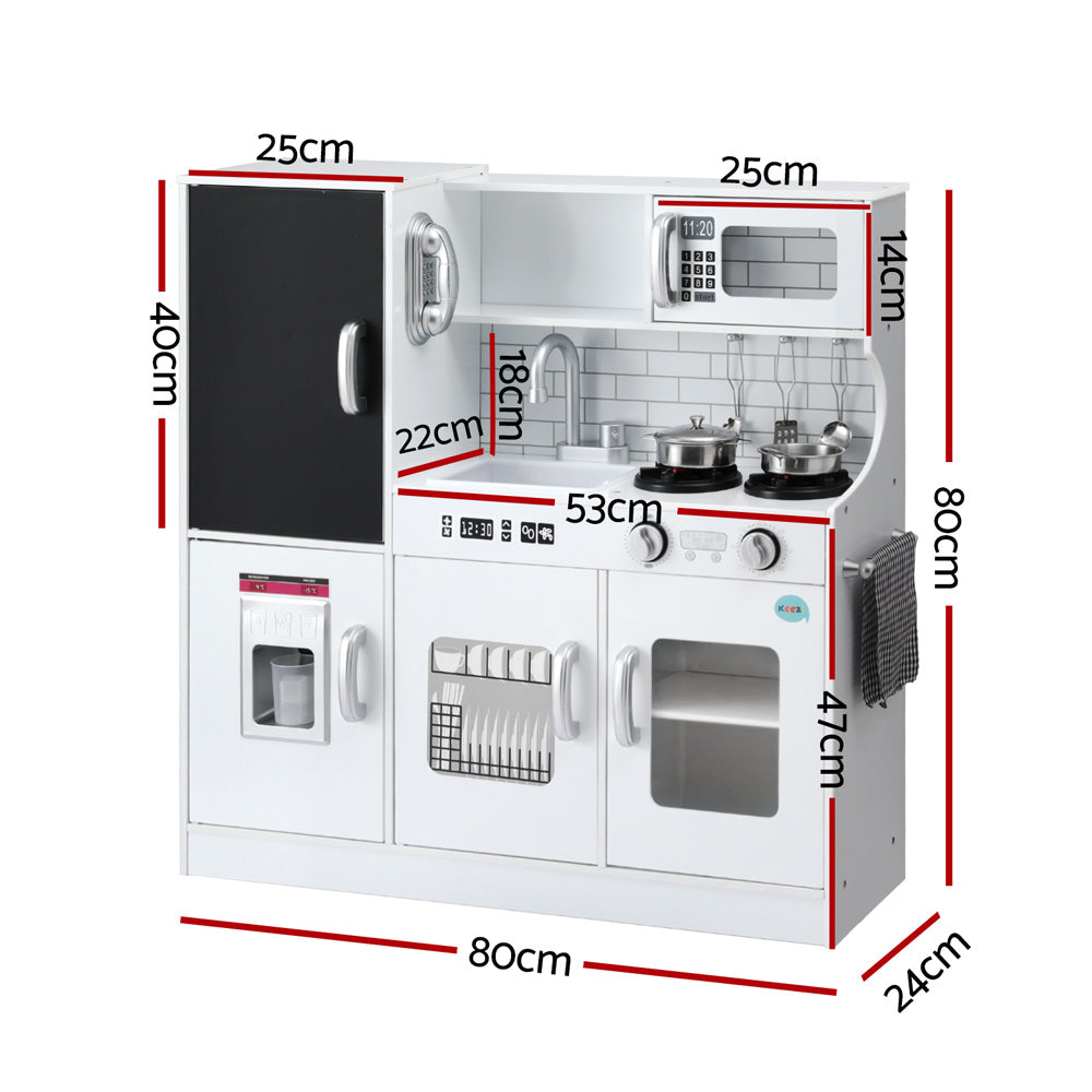 Keezi Wooden Kitchen Play Set with Cooking Accessories White